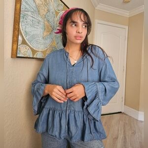 DKNY Jean cuff raglan sleeve blouse